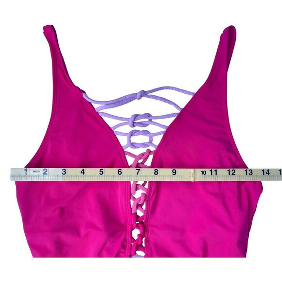 Bleu Rod Beattie Pink Lace-Up Plunge One-Piece Swimsuit - Size 10 - Picture 9 of 15